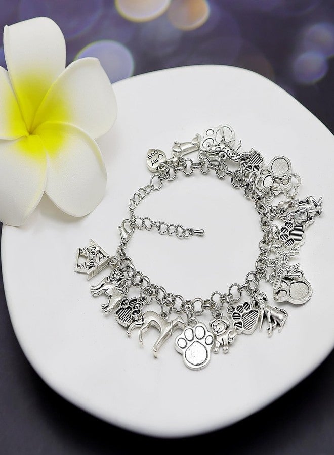RechicGu Vintage Silver 19 Charms 8 styles Cute Dogs Pet Theme Link Chain Bracelet Cuff Bangle Paw Bone House Heart Love Christmas Women Girls Gift Jewelry - Image 3