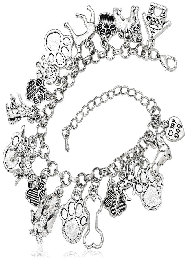 RechicGu Vintage Silver 19 Charms 8 styles Cute Dogs Pet Theme Link Chain Bracelet Cuff Bangle Paw Bone House Heart Love Christmas Women Girls Gift Jewelry - Image 1