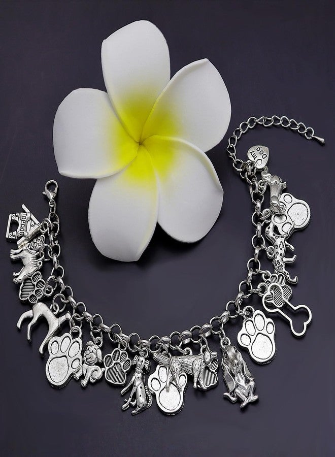 RechicGu Vintage Silver 19 Charms 8 styles Cute Dogs Pet Theme Link Chain Bracelet Cuff Bangle Paw Bone House Heart Love Christmas Women Girls Gift Jewelry - Image 5