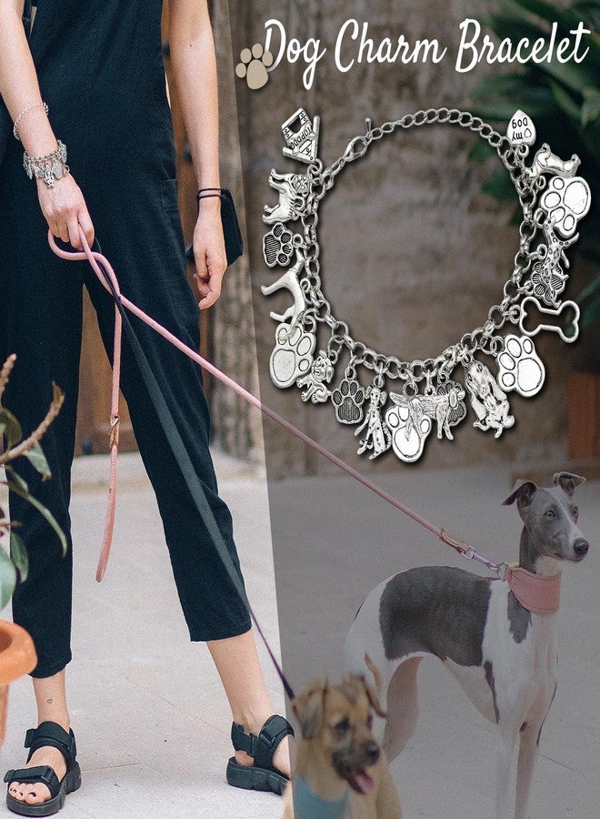 RechicGu Vintage Silver 19 Charms 8 styles Cute Dogs Pet Theme Link Chain Bracelet Cuff Bangle Paw Bone House Heart Love Christmas Women Girls Gift Jewelry - Image 2