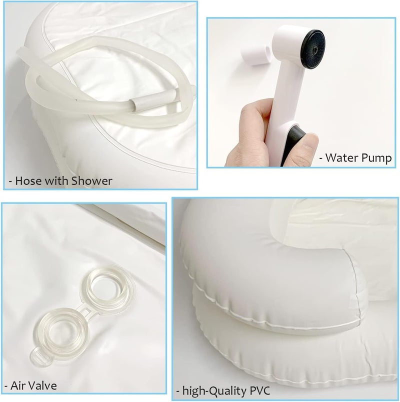 SunMelt Inflatable Shampoo Basin Set - Portable Bedside Shower System Hair Washing for Disabled Elderly Bed Easy, Bedridden, Pregnancy or Post-Surgical Patient(6 Items Include) - Image 3