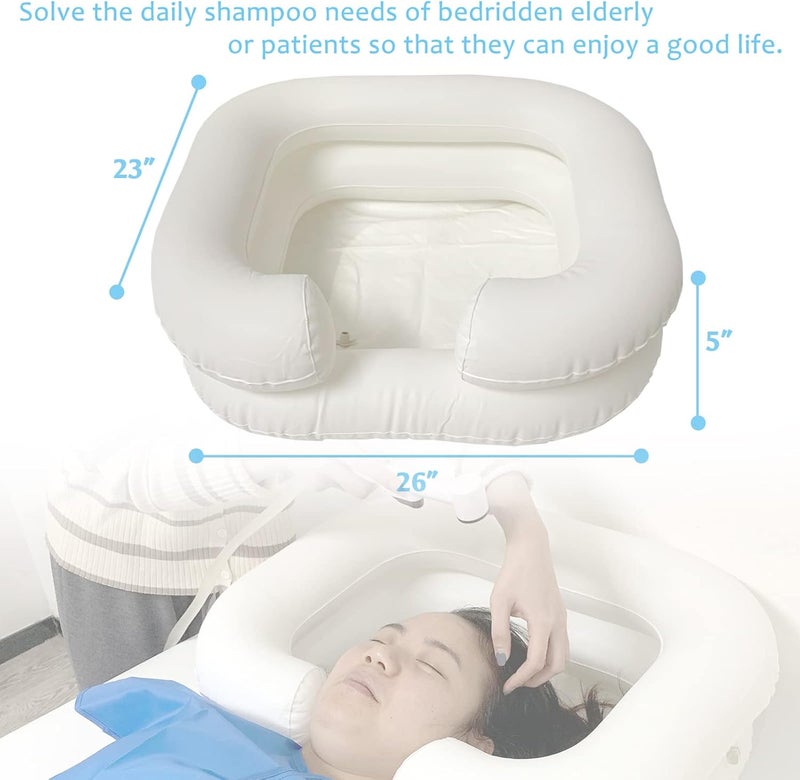 SunMelt Inflatable Shampoo Basin Set - Portable Bedside Shower System Hair Washing for Disabled Elderly Bed Easy, Bedridden, Pregnancy or Post-Surgical Patient(6 Items Include) - Image 2