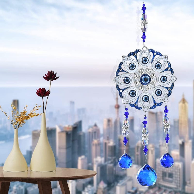 MENGSOOD Evil Eye Car Hanging Ornament,Blue Evil Eye for Rear View Mirror Evil Eye Decor Good Luck Charm Window Hanging Sun Catcher Decor Car Amulet Ornament for Protection & Blessing (Flower) - Image 5
