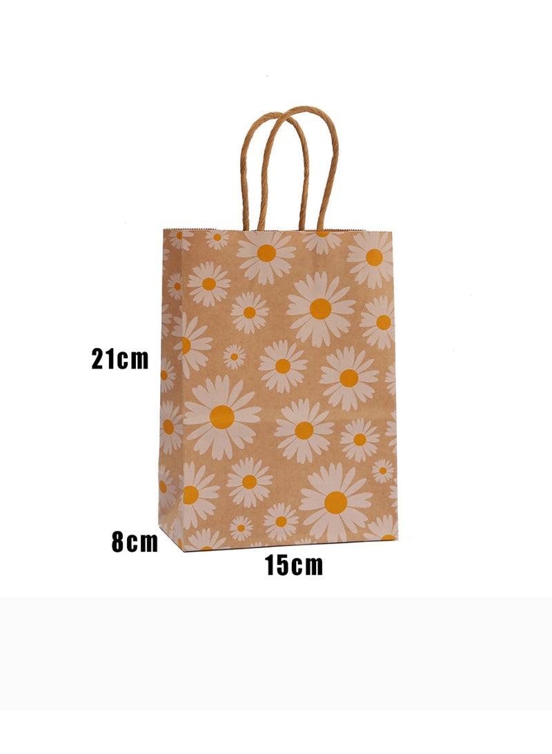 NIIMBOT 8 Pcs Daisy Gift Bags, Kraft Paper Tote Bags for Party Gift Wrapping, Printed Takeaway Food Bags, Wholesale Shopping Bags Reusable, Flower Bags for Gifts and Distributions Decorated with Flowers, 21×15×8 cm - Image 2