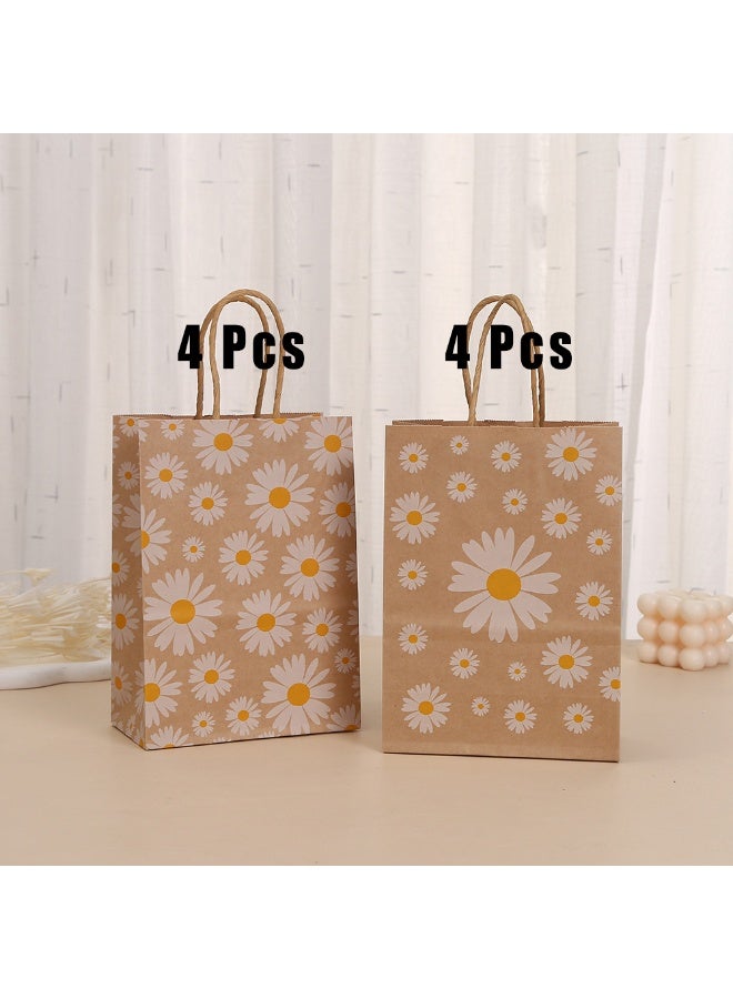 NIIMBOT 8 Pcs Daisy Gift Bags, Kraft Paper Tote Bags for Party Gift Wrapping, Printed Takeaway Food Bags, Wholesale Shopping Bags Reusable, Flower Bags for Gifts and Distributions Decorated with Flowers, 21×15×8 cm - Image 3