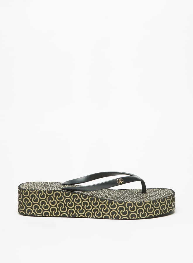 سيليست Women's Monogram Print Flatform Thong Slippers