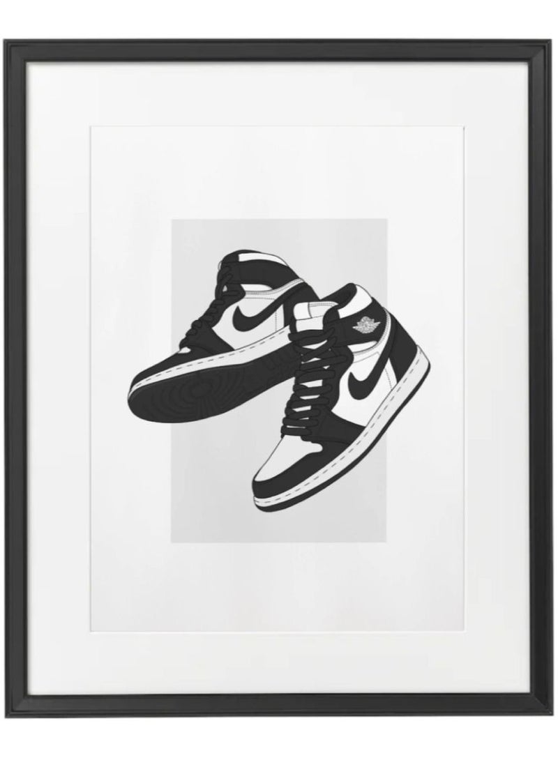 Boomah Accessories Nike Air Jordan 1 Black and White Sneaker Poster with Frame 50x40cm