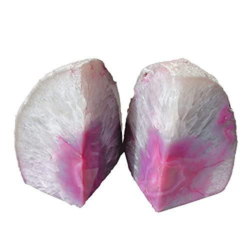 AMOYSTONE 2-3 Lbs Small Agate Bookends 1 Pair Natural Crystal Dyed Pink Decorative Book Stopper for Books Movies Cds - Image 1
