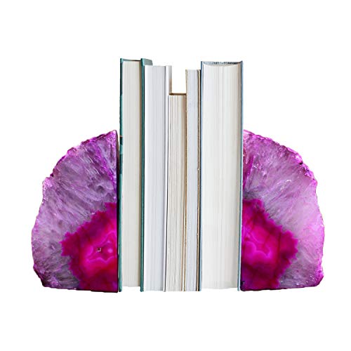 AMOYSTONE 2-3 Lbs Small Agate Bookends 1 Pair Natural Crystal Dyed Pink Decorative Book Stopper for Books Movies Cds - Image 4