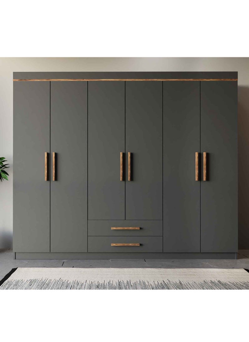 Gray and brown 6-door wardrobe and wardrobe - DLB03