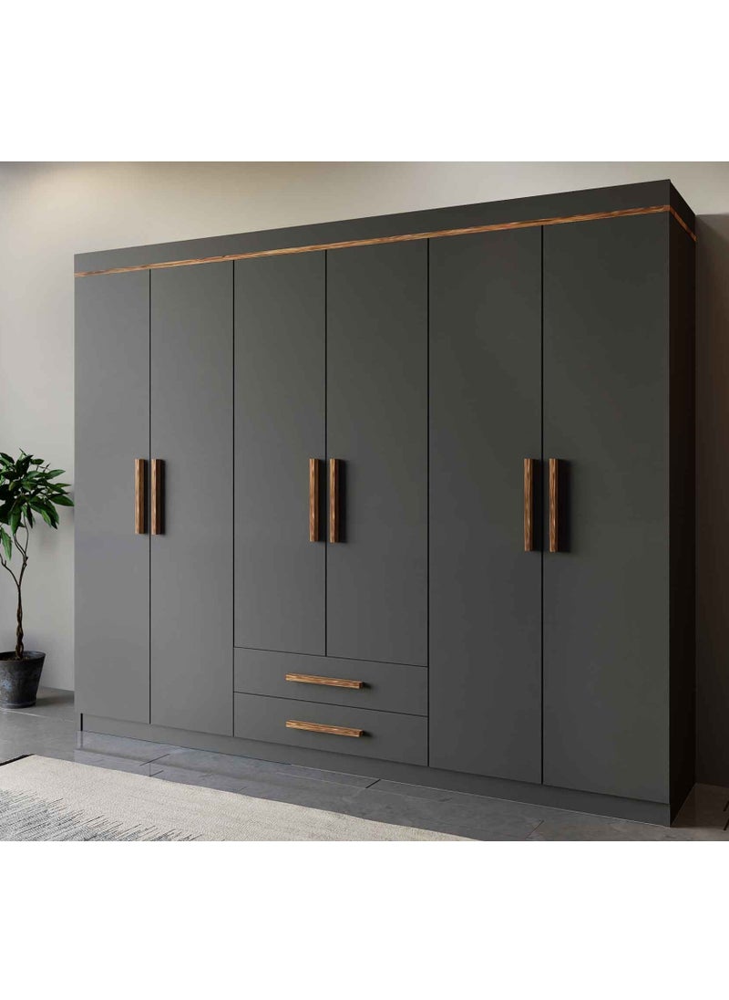 Gray and brown 6-door wardrobe and wardrobe - DLB03