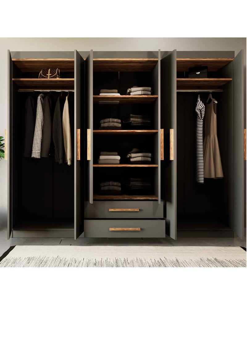 Gray and brown 6-door wardrobe and wardrobe - DLB03