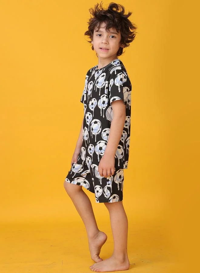 Anthrilo Anthrilo All-Over Football Print Short Sleeve T-Shirt and Shorts Set