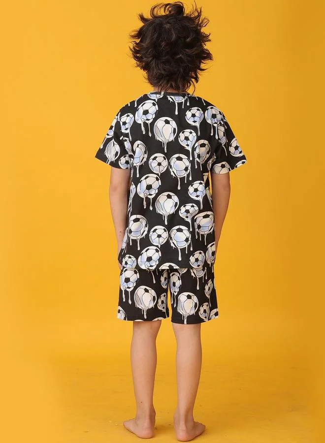 Anthrilo Anthrilo All-Over Football Print Short Sleeve T-Shirt and Shorts Set
