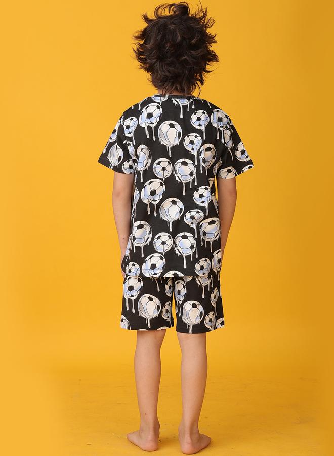 Anthrilo All-Over Football Print Short Sleeve T-Shirt and Shorts Set - Image 4