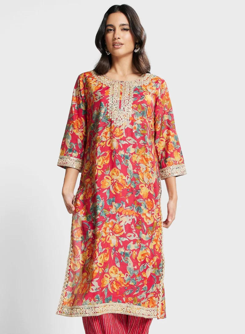 kolaba Embroidered Sequined Kurti & Pants Set