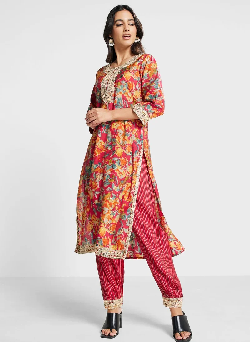 kolaba Embroidered Sequined Kurti & Pants Set