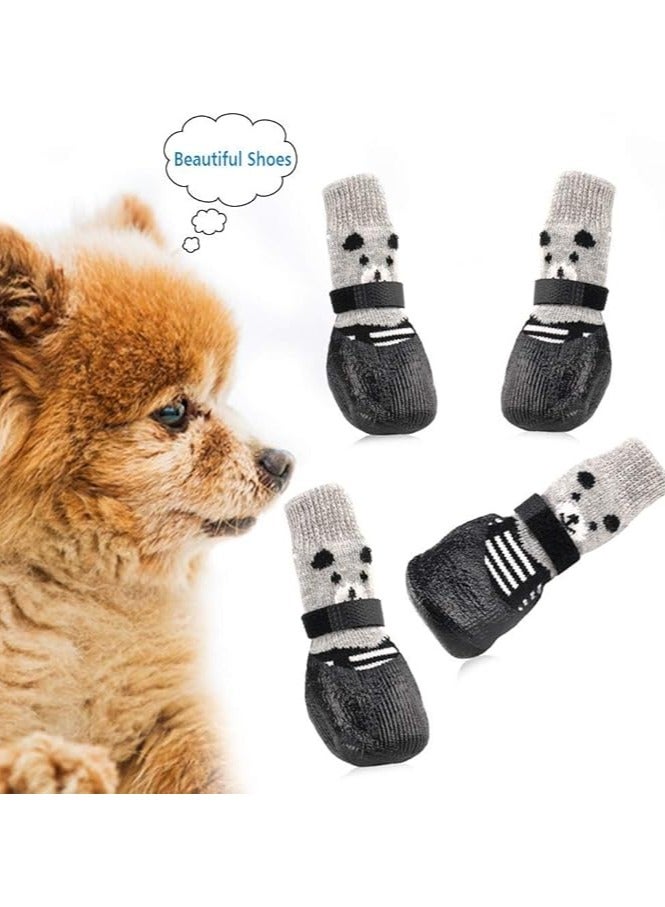 erorex Dog Shoes, 2 Pair Pet Shoes for Dogs Cats Socks, Anti-Slip Sole Adjustable Dog Cat Paw Socks Fit for Indoor Outdoor Wear (Black, Medium) - Image 5
