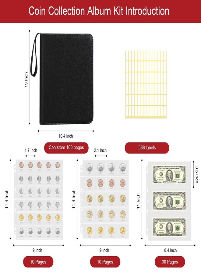 KDIMSY Coin Currency Sleeves Album is for Hobby Coin Collection Holders 500 Coins Pockets 180 Bills Pockets 588 labels Coin Collection Book for Coin Money Collectibles, Pennies, Bills, Badges - Image 3