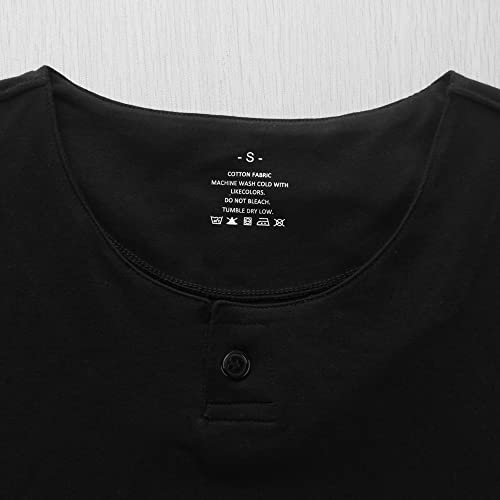 palglg Mens Short Sleeve Cotton Muscle Slim Fitted Sport Henley T-Shirt with Button Black XL - Image 4