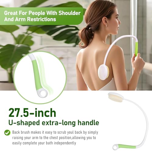 Fanwer 27.5” Back Bath Brush Long Handle for Shower and Silicone Body Scrubber, Shower Back Scrubber with Curved Handle for Elderly, Disabled, Limited Mobility, Post-Surgery, Frozen Shoulder - Image 3