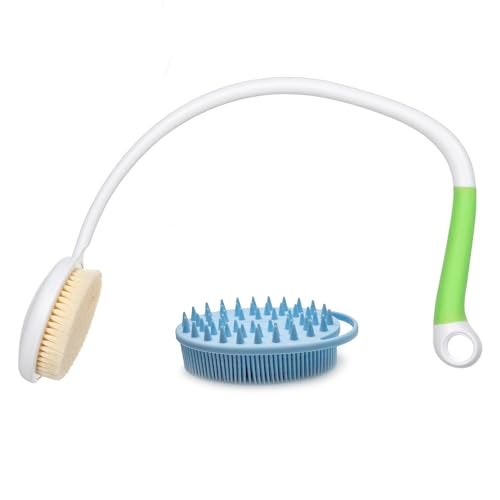 Fanwer 27.5” Back Bath Brush Long Handle for Shower and Silicone Body Scrubber, Shower Back Scrubber with Curved Handle for Elderly, Disabled, Limited Mobility, Post-Surgery, Frozen Shoulder - Image 1