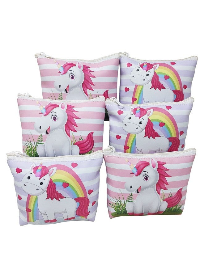PARTEET Canvas Unicorn Print Soft Silicon Small Pouch Return Gift For Kids (Pack Of 6 Pcs) - Multicolor - Image 1