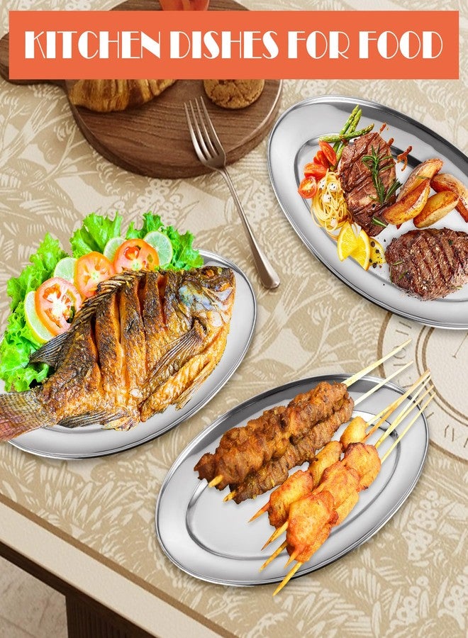 AKOLAFE 10PCS Sizzle Platter for Serving Food Medium Serving Trays for Party Buffet Oval Serving Platter Set Silver Tray Decorative Metal Trays Stainless Steel Tray Long Sizzler Plates for Sushi Dish - Image 5