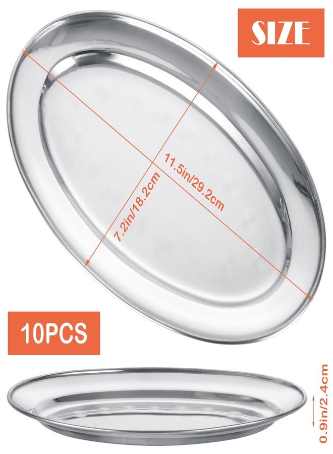 AKOLAFE 10PCS Sizzle Platter for Serving Food Medium Serving Trays for Party Buffet Oval Serving Platter Set Silver Tray Decorative Metal Trays Stainless Steel Tray Long Sizzler Plates for Sushi Dish - Image 2