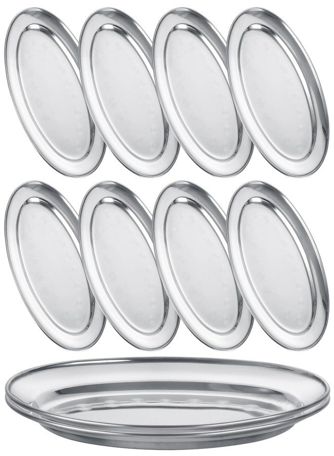 AKOLAFE 10PCS Sizzle Platter for Serving Food Medium Serving Trays for Party Buffet Oval Serving Platter Set Silver Tray Decorative Metal Trays Stainless Steel Tray Long Sizzler Plates for Sushi Dish - Image 1