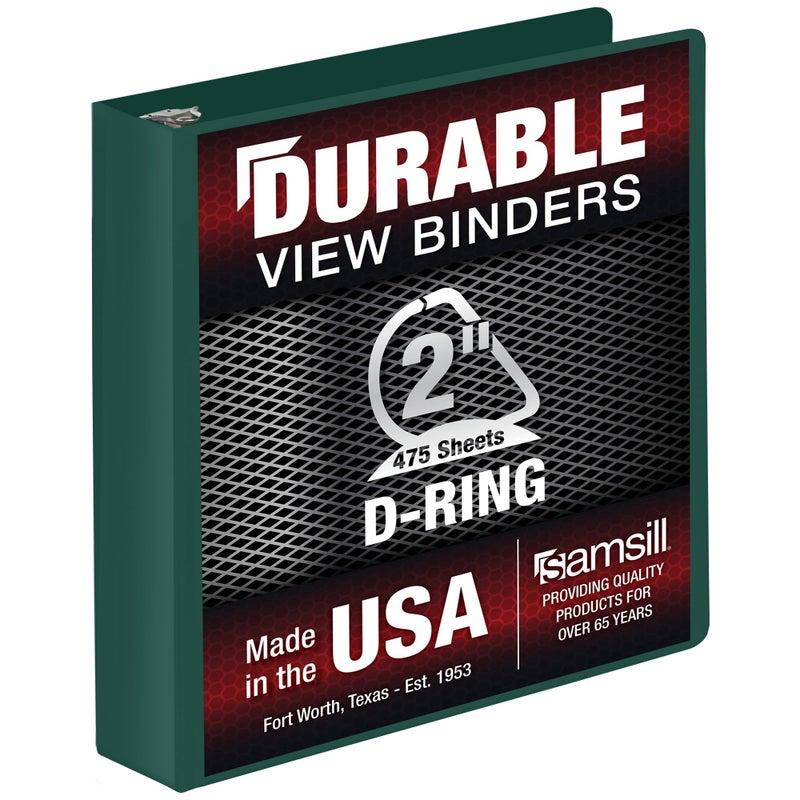 Samsill Durable 2 Inch Binder, Made in The USA, D Ring Binder, Customizable Clear View Cover, Forest Green, Holds 475 Pages - Image 1