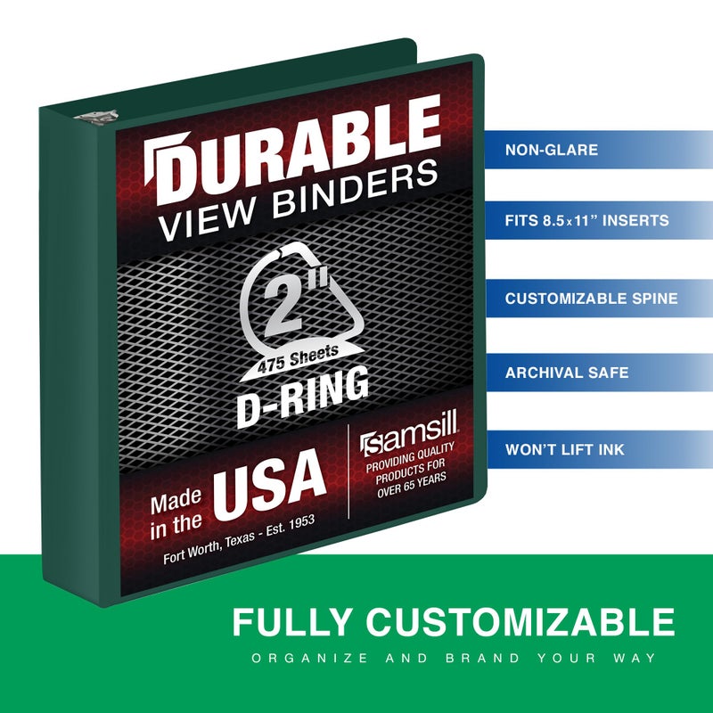 Samsill Durable 2 Inch Binder, Made in The USA, D Ring Binder, Customizable Clear View Cover, Forest Green, Holds 475 Pages - Image 2