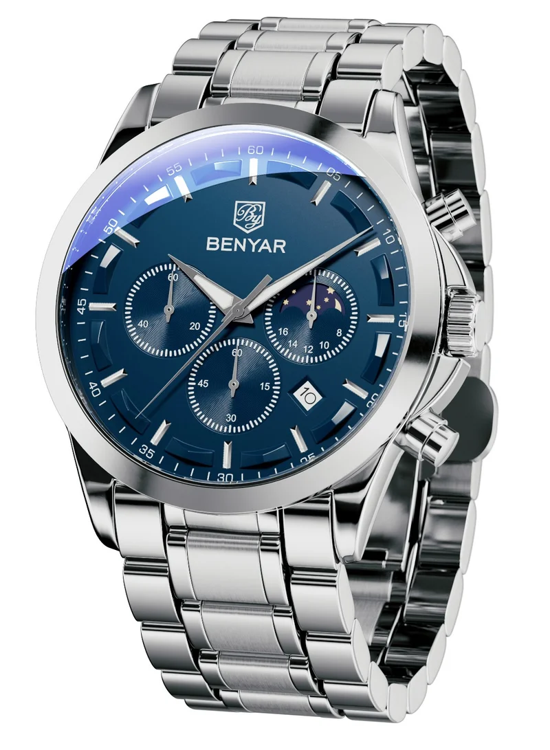 BENYAR BY BENYAR Men's Chronograph Watch 30 m Waterproof Luminous Classic Fashion Watches Large Dial Date Analogue Quartz Watch Elegant Gift for Men