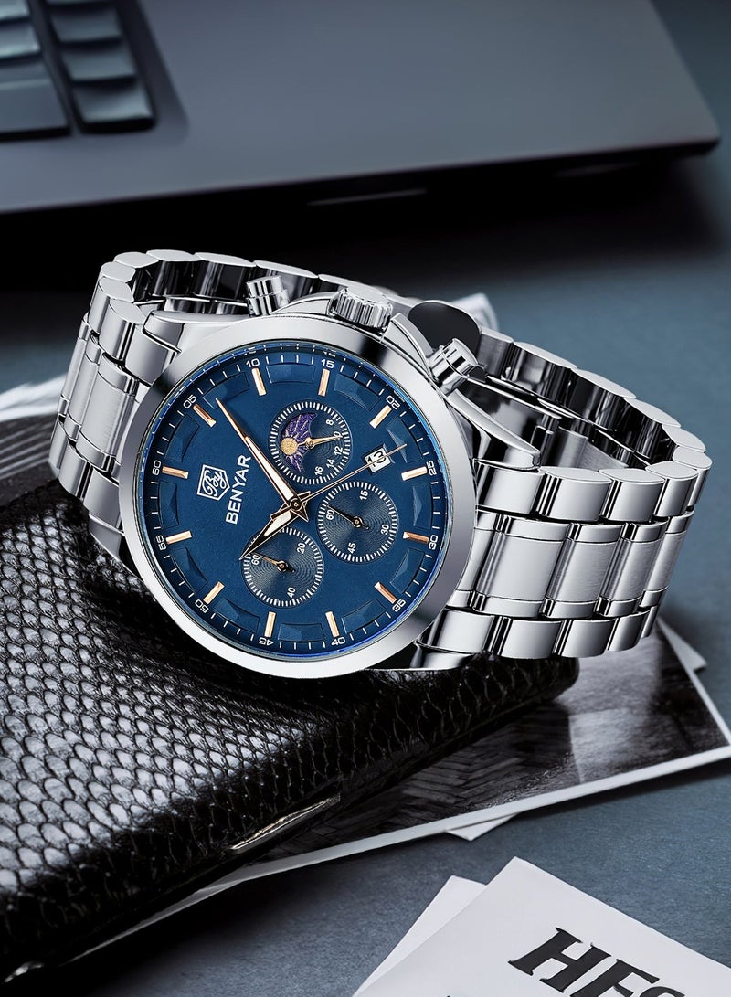 BENYAR BY BENYAR Men's Chronograph Watch 30 m Waterproof Luminous Classic Fashion Watches Large Dial Date Analogue Quartz Watch Elegant Gift for Men - Image 4