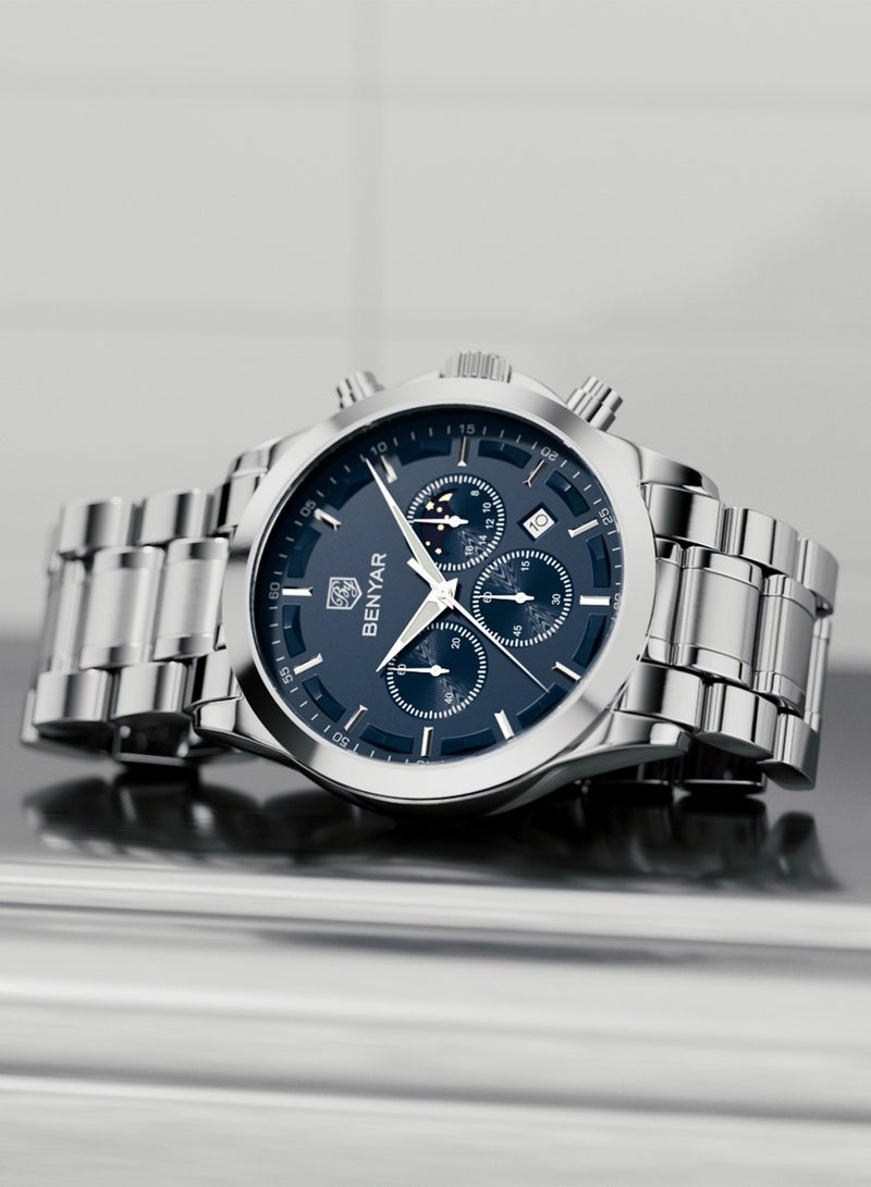 BENYAR BY BENYAR Men's Chronograph Watch 30 m Waterproof Luminous Classic Fashion Watches Large Dial Date Analogue Quartz Watch Elegant Gift for Men - Image 5