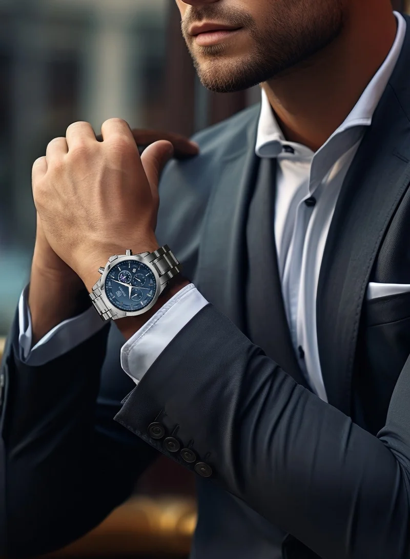 Benyar Silver B BY BENYAR Men's Chronograph Watch 30 m Waterproof Luminous Classic Fashion Watches Large Dial Date Analogue Quartz Watch Elegant Gift for Men for Men | Best Price UAE
