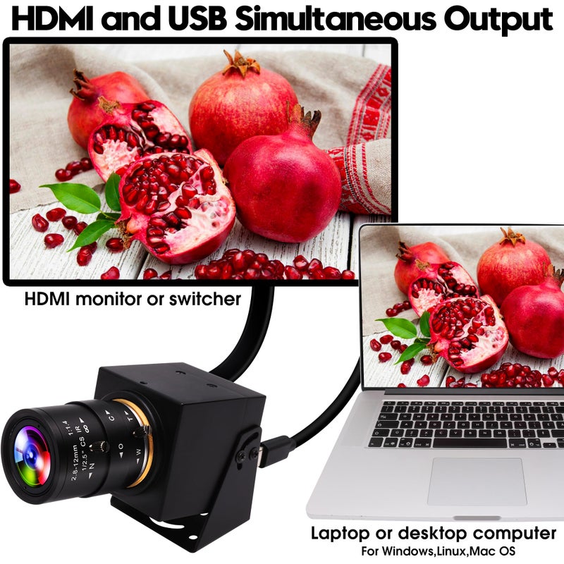 ELP 4K HDMI USB Camera Wide Angle 2.8-12 mm Varifocal Focus Lens Webcam Close-up Camera Support H.265, Ultra HD 2160P Webcam with IM415 Sensor for Computer Live Streaming Meeting - Image 2