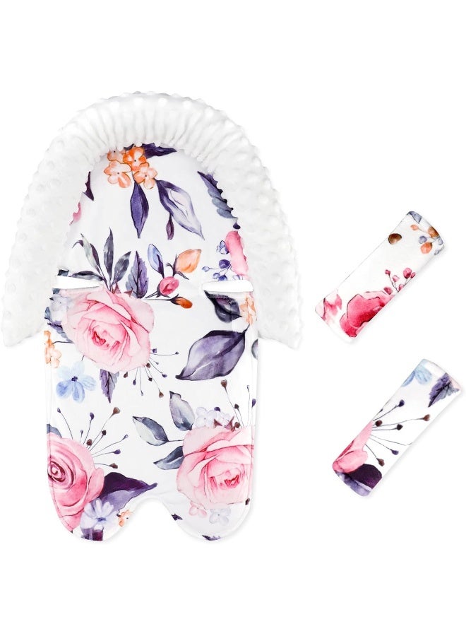 Pea Pod Floral Car Seat Head Support Infant Baby Carseat Head Support & Strap Covers for Newborns Ultra Soft Minky Dotted Fabric Perfect for Baby Carseats, Strollers, and Bouncers - Image 1