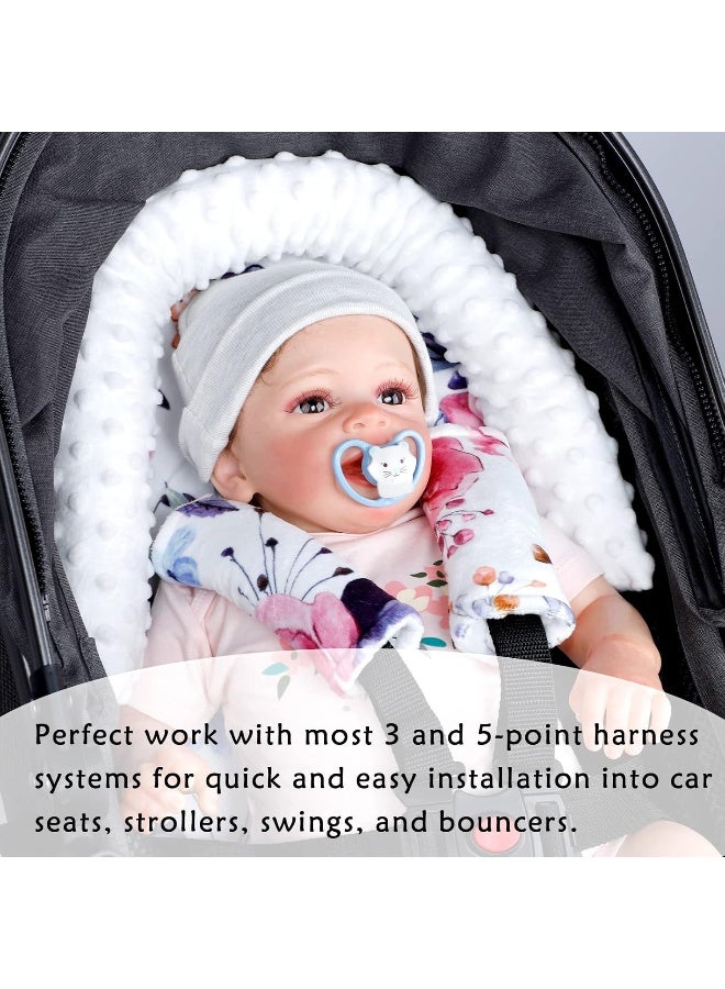 Pea Pod Floral Car Seat Head Support Infant Baby Carseat Head Support & Strap Covers for Newborns Ultra Soft Minky Dotted Fabric Perfect for Baby Carseats, Strollers, and Bouncers - Image 4