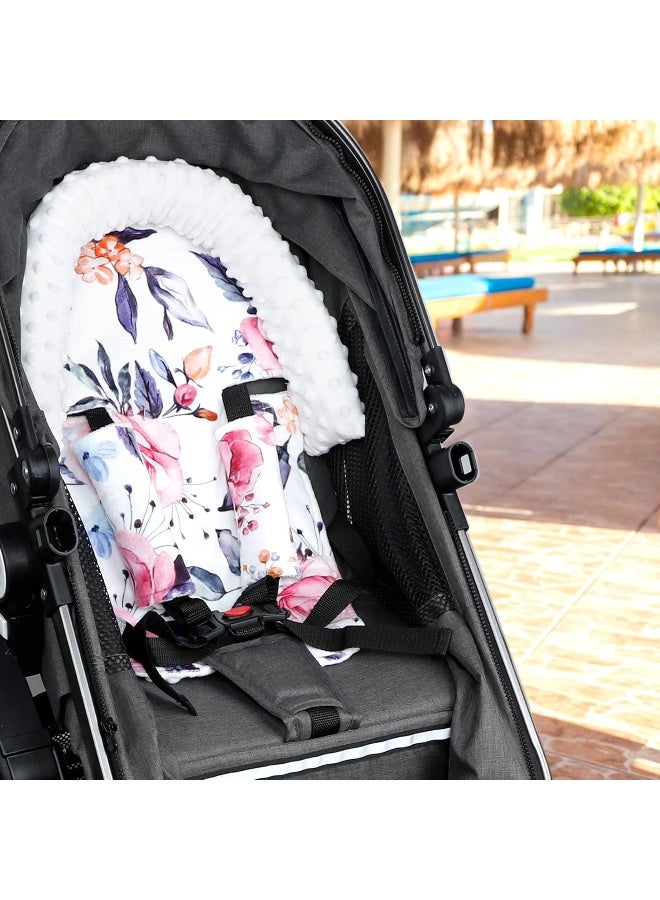 Pea Pod Floral Car Seat Head Support Infant Baby Carseat Head Support & Strap Covers for Newborns Ultra Soft Minky Dotted Fabric Perfect for Baby Carseats, Strollers, and Bouncers - Image 2