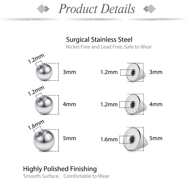 JFORYOU Fake Lip Labret Studs Replacement Balls Spike with 100pcs Sticker Non-Piercing Fake Nose Rings Hoop Body Jewelry 3mm 4mm 5mm - Image 2