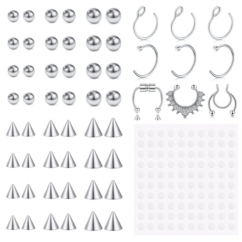 JFORYOU Fake Lip Labret Studs Replacement Balls Spike with 100pcs Sticker Non-Piercing Fake Nose Rings Hoop Body Jewelry 3mm 4mm 5mm - Image 1