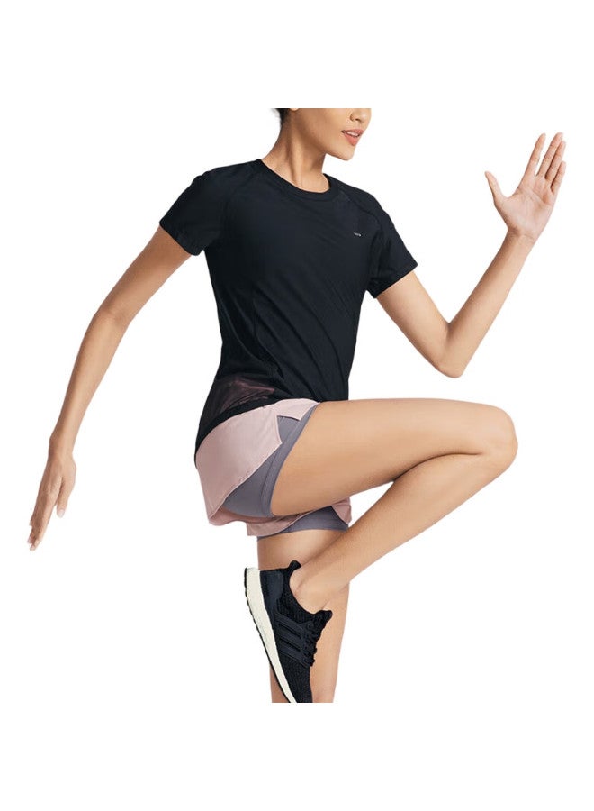 VFU Sports T-Shirt, Women'S Short-Sleeve, Quick-Dry, Mesh Breathable, Fitness Wear, Training Yoga Outfit, Black, Size M - Image 2