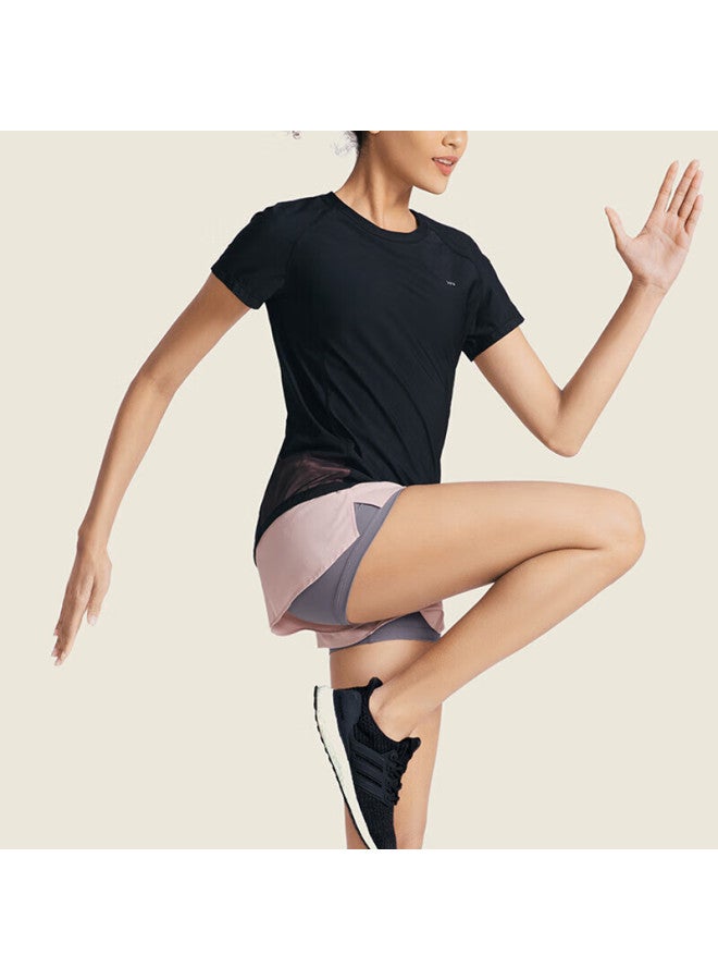 Vfu Sports T-shirt, Women's Short-sleeve, Quick-dry, Mesh Breathable, Fitness Wear, Training Yoga Outfit, Black, Size M - Image 3