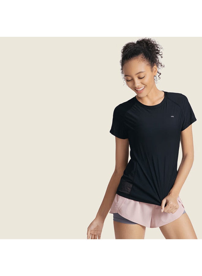 Vfu Sports T-shirt, Women's Short-sleeve, Quick-dry, Mesh Breathable, Fitness Wear, Training Yoga Outfit, Black, Size M - Image 4