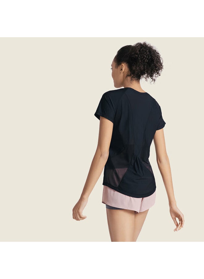 Vfu Sports T-shirt, Women's Short-sleeve, Quick-dry, Mesh Breathable, Fitness Wear, Training Yoga Outfit, Black, Size M - Image 2