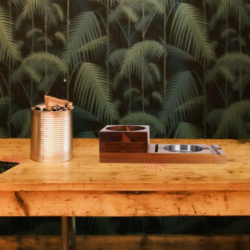 منفضة سيجار خشبية مع درج وحامل صينية كأس الويسكي لديكور حانة المنزل للرجال - Image 5