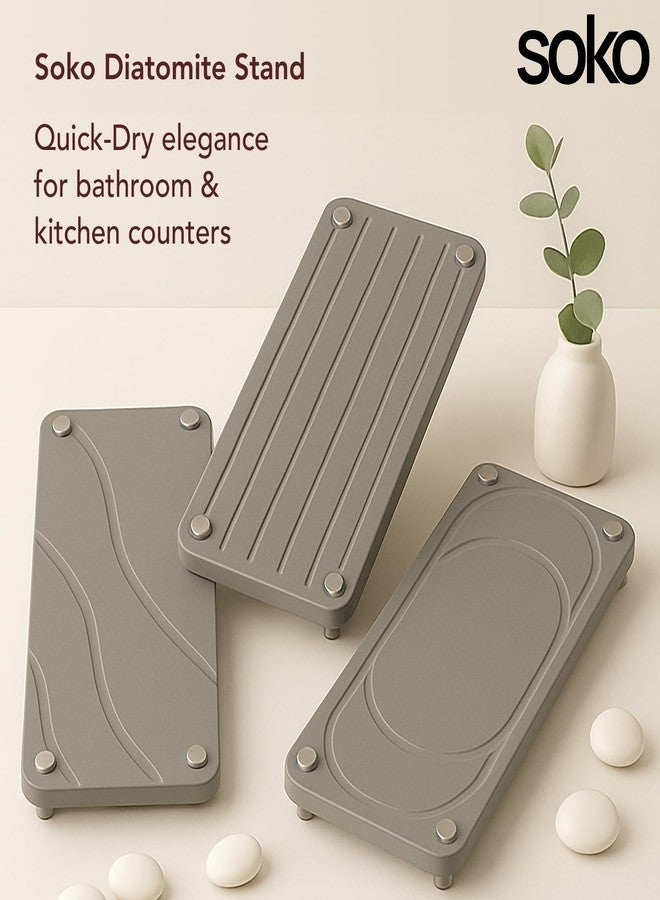 Soko Diatomite Sink Caddy | Quick Dry Non-Slip Stone Tray for Home, Toiletries, Coaster, Dish Dispenser, Sponge Rack Storage | Instant Water Absorbing Stone Organizer for Bathroom & Kitchen - Linear - Image 3