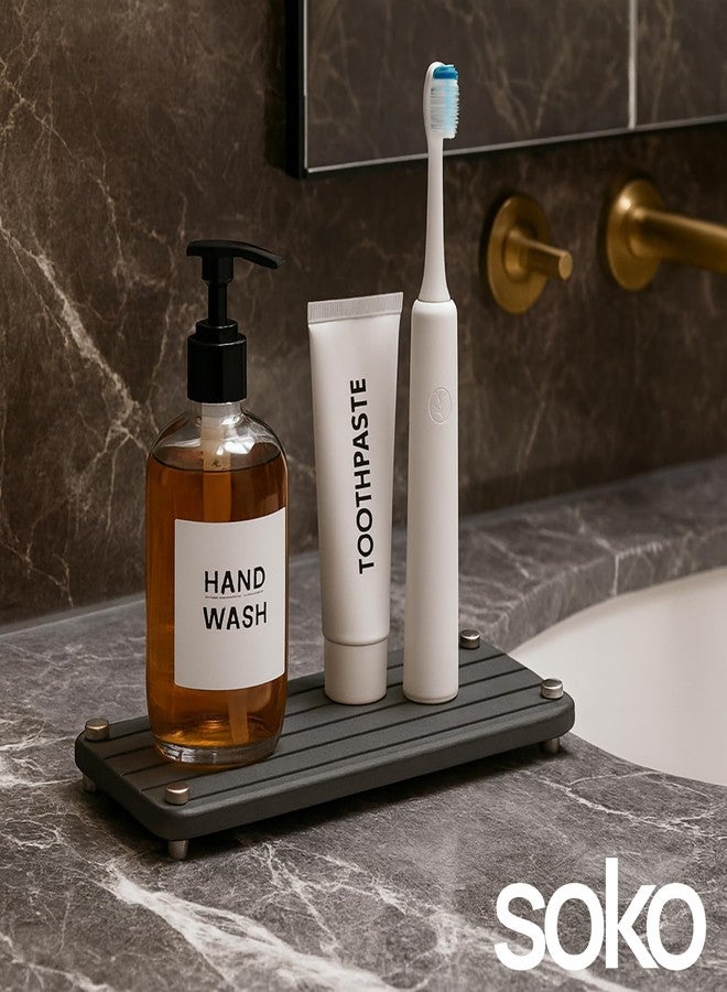 Soko Diatomite Sink Caddy | Quick Dry Non-Slip Stone Tray for Home, Toiletries, Coaster, Dish Dispenser, Sponge Rack Storage | Instant Water Absorbing Stone Organizer for Bathroom & Kitchen - Linear - Image 2