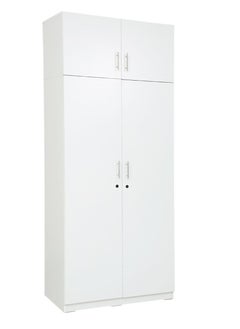 AFT Spacious White MDF 4-Door Wardrobe with Upper and Lower Storage, Hanging Rod, Shelves, Lockable and Drawer, Sleek Metallic Handles, and Durable Hinges - 230cm (H) x 90cm (W) x 50cm (D) WHITE (ARFAN)  - Image 2
